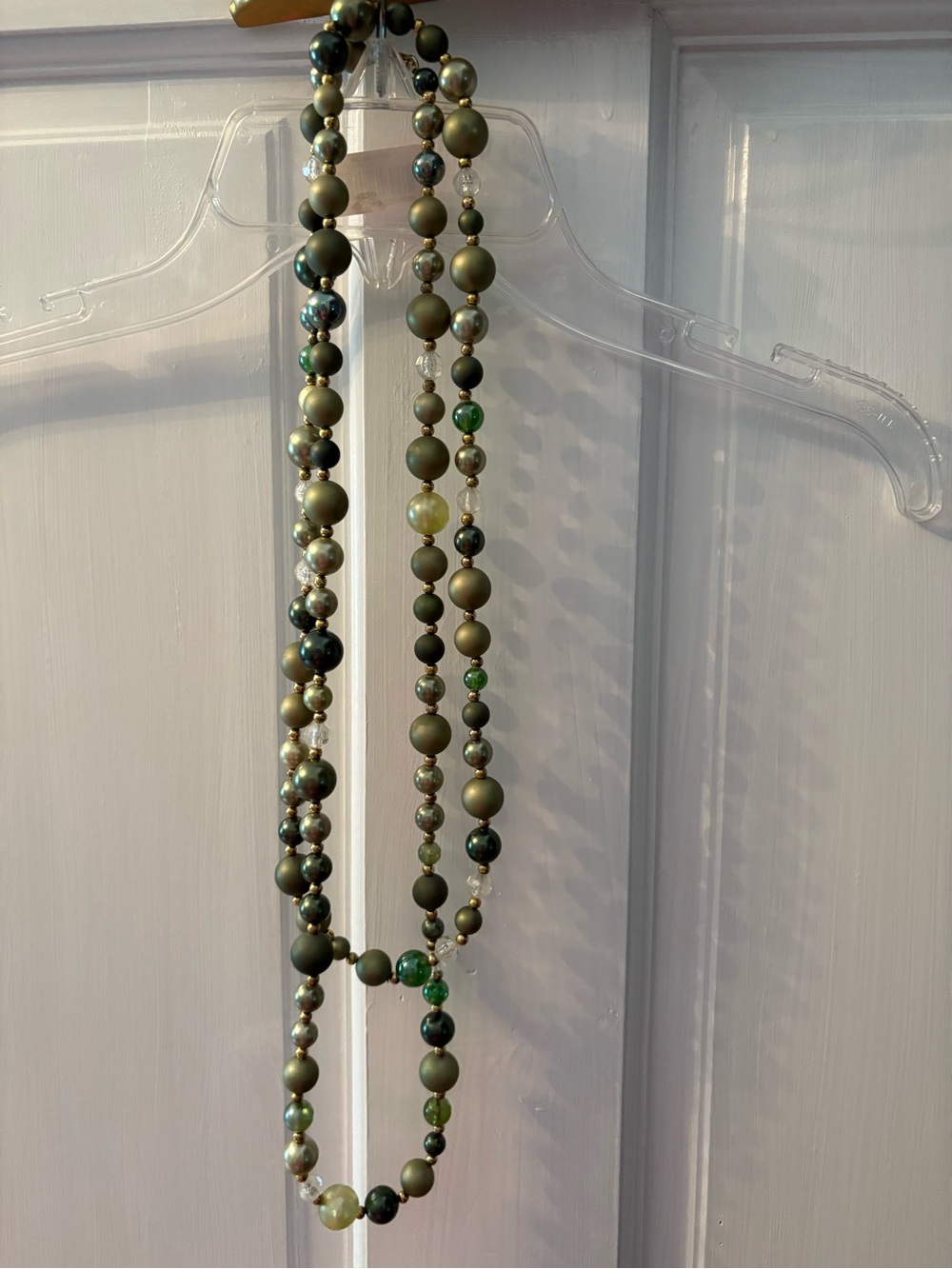Coro Olive and Metallic Green Beaded Double-Strand Necklace
